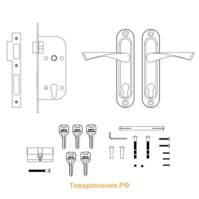 Замок врезной цилиндровый с защёлкой, с ручкой KIT P16 4070, 5 кл., цвет бронза