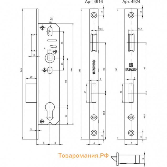 Корпус узкопрофильного замка с защелкой 4916-40/92 CP, цвет хром