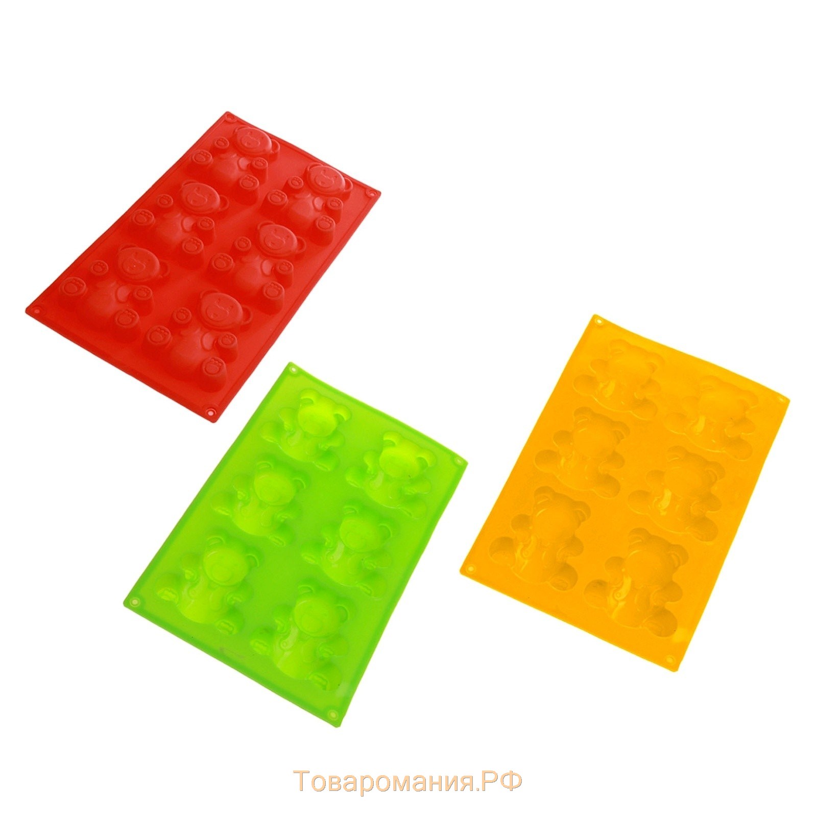Форма для выпечки «Животные. Мишка», силикон, 28,5×17 см, 6 ячеек (8,5×7 см), цвет оранжевый