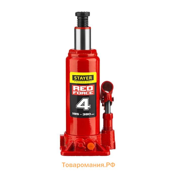 Домкрат бутылочный гидравлический STAYER RED FORCE 43160-4_z01, 194-372 мм, 4 т