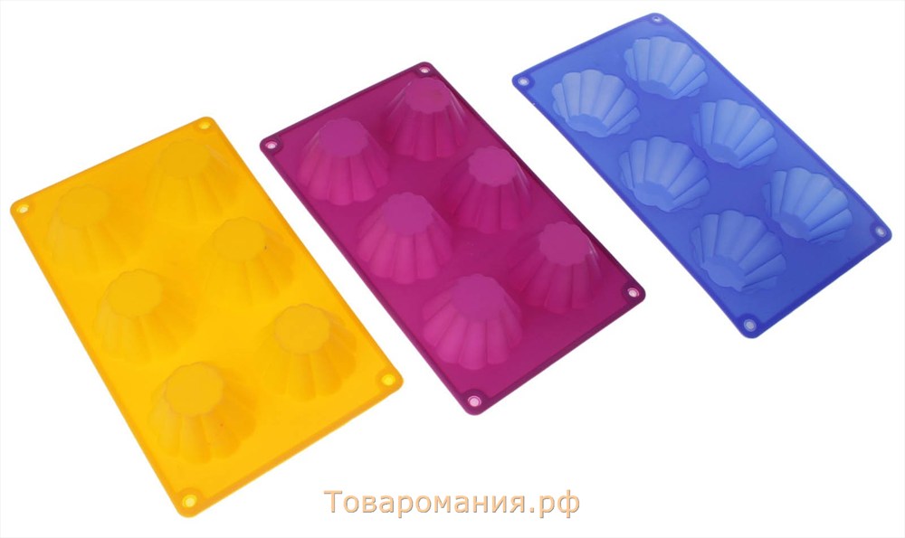 Форма для выпечки «Сладости. Пудинг», силикон, 29,5×17,5 см, 6 ячеек (7,7×4 см), цвет МИКС