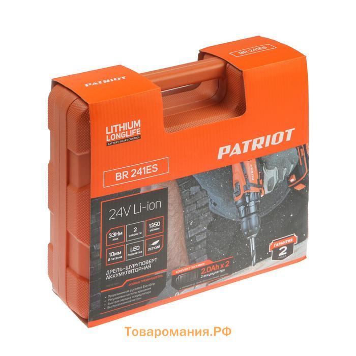 Дрель-шуруповерт PATRIOT BR 241ES, 24 В, Li-Ion, 2х2 Ач, 27/33 Нм, 350/1350 об/мин, БЗП