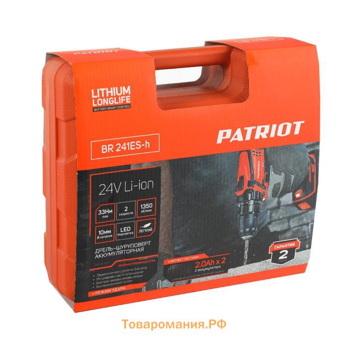 Дрель-шуруповерт аккумуляторная PATRIOT BR241ES-h, 24 В, Li-Ion, 2x2 Ач, 33 Нм, ударный