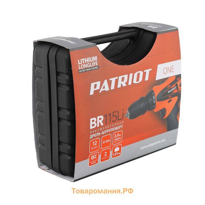 Дрель-шуруповерт аккумуляторная PATRIOT THEONEBR115Li, 12 В, 2х2 Ач, Li-Ion, 25 Нм, кейс