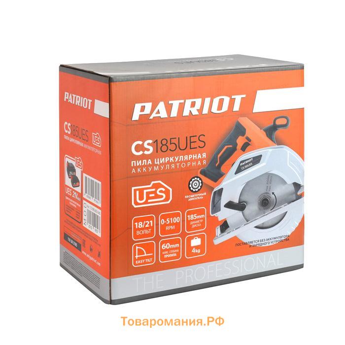 Пила циркулярная аккумуляторная PATRIOT CS185UES, Li-Ion, 5100 об/мин, 24 зуба, БЕЗ ЗУ И АКБ