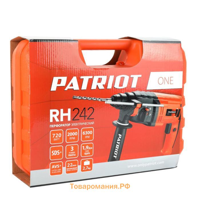 Перфоратор PATRIOT THEONE RH242, 720 Вт, 1.9 Дж, 2000 об/мин, 6300 уд/мин, SDS+, max 20 мм