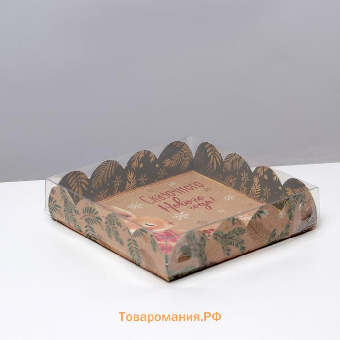 Коробка для кондитерских изделий с PVC крышкой «Зайка», 13 х 13 х 3 см, Новый год
