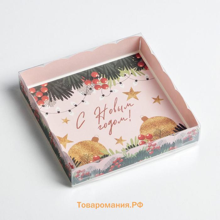 Коробка для кондитерских изделий с PVC крышкой «Яркие истории», 15 х 15 х 3 см, Новый год