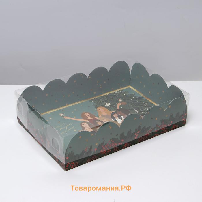 Коробка для кондитерских изделий с PVC крышкой «Девчата», 20 х 30 х 8 см, Новый год