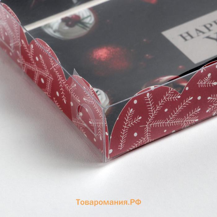 Коробка для кондитерских изделий с PVC крышкой «Праздник», 10.5 х 21 х 3 см, Новый год