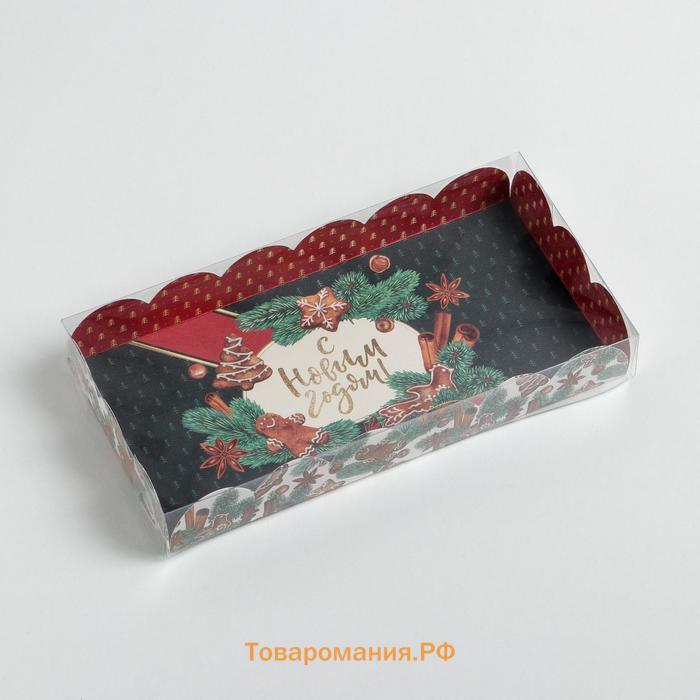 Коробка для кондитерских изделий с PVC крышкой «Корица», 10.5 х 21 х 3 см, Новый год