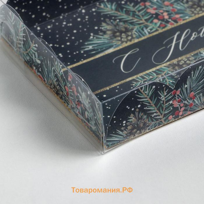 Коробка для кондитерских изделий с PVC крышкой «Снежок», 10.5 х 21 х 3 см, Новый год