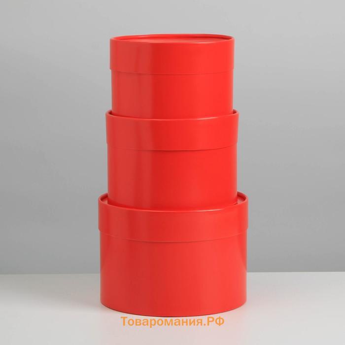 Набор шляпных коробок 3 в 1 красный, упаковка подарочная, 16 х 10, 14 х 9, 13 х 8,5 см