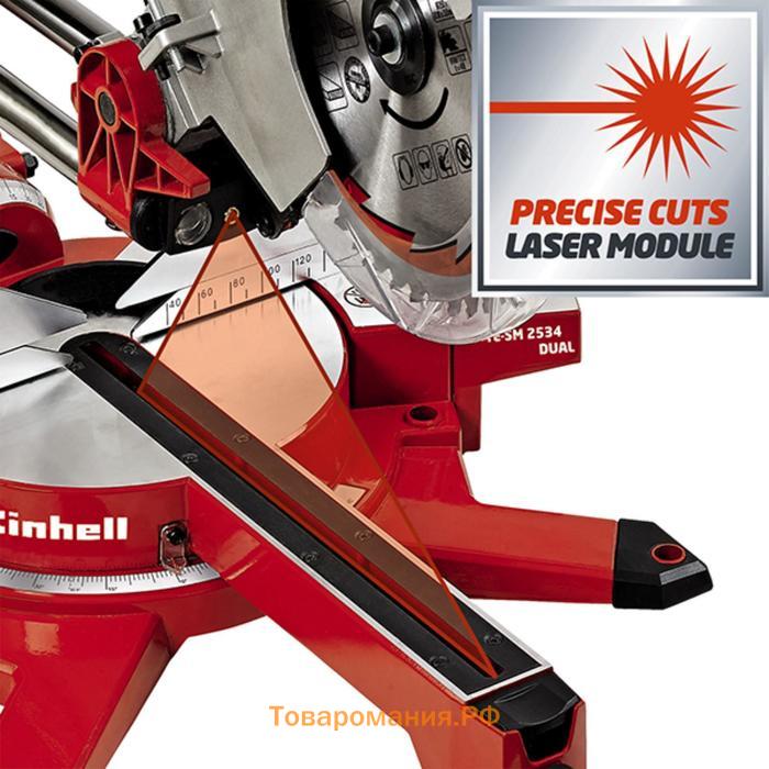 Пила торцовочная Einhell TE-SM 2534 Dual, 1800 Вт, 5100 об/мин, диск 250х30 мм, протяжка