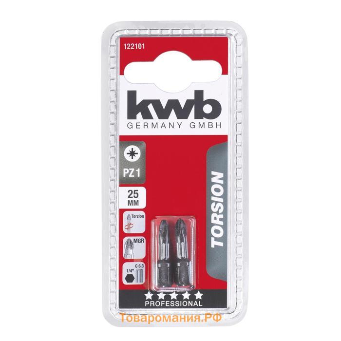 Бита KWB TORSION, PZ1, 25 мм, сталь TQ60, 2 шт