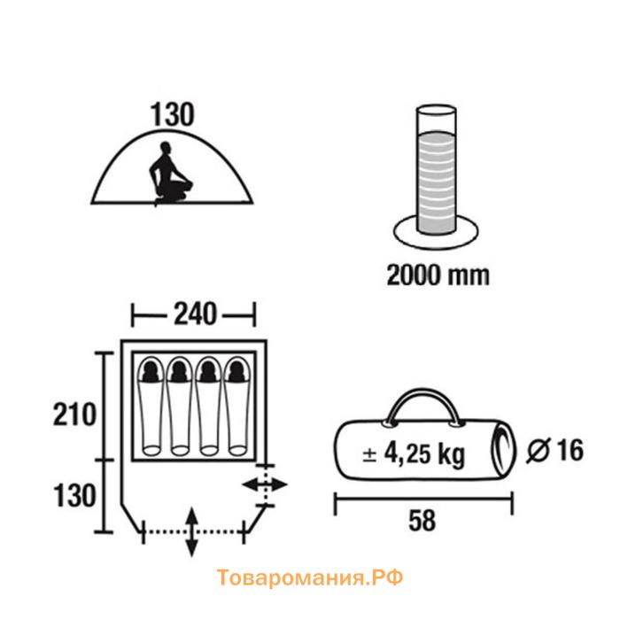 Палатка Nida 4, р. 285 х 240 х 130 см, 4-местная