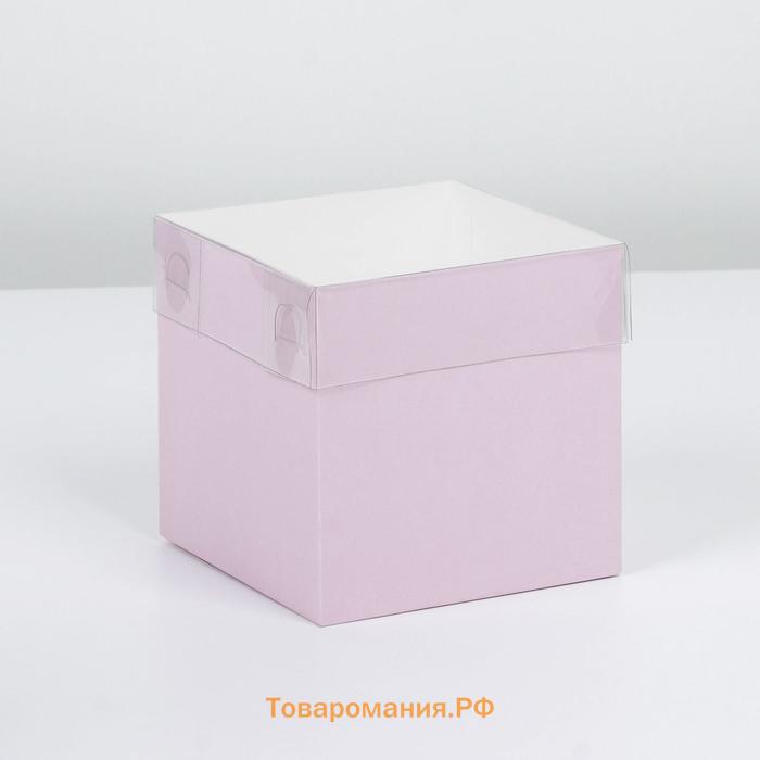 Коробка для цветов с PVC крышкой, розовая, упаковка подарочная, 12 х 12 х 12 см