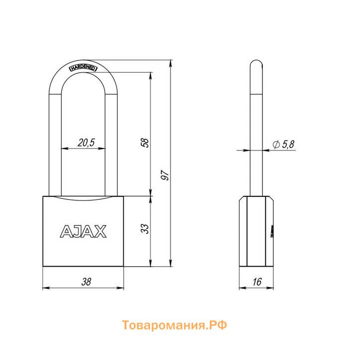 Замок навесной PD-01-38-L англ. 3 кл., длин. дужка