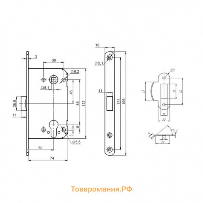 Корпус замка PL85-50 BL, черный