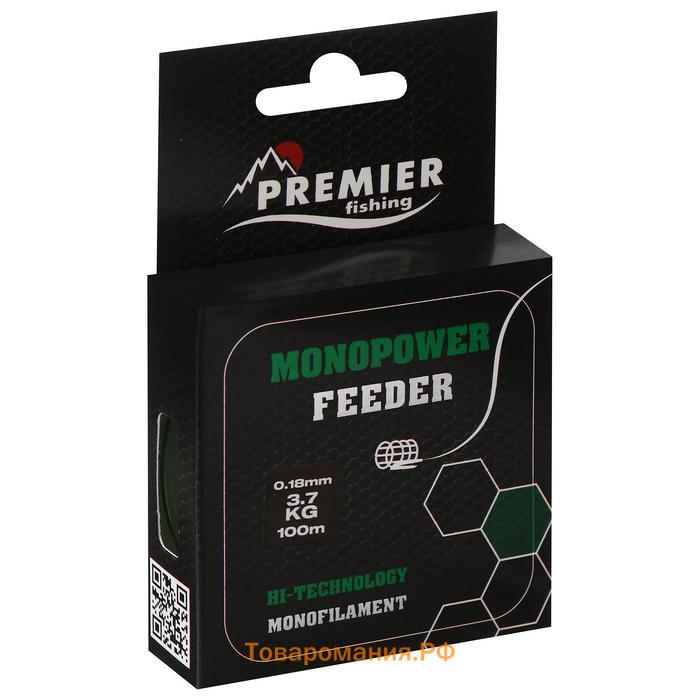 Леска Preмier fishing MONOPOWER Feeder, диаметр 0.18 мм, тест 3.7 кг, 100 м, зелёная