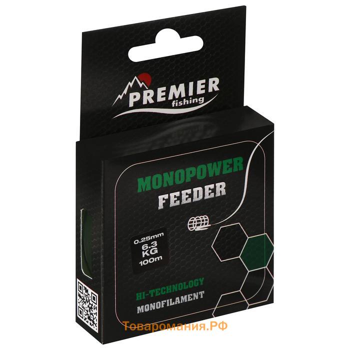 Леска Preмier fishing MONOPOWER Feeder, диаметр 0.25 мм, тест 6.3 кг, 100 м, зелёная