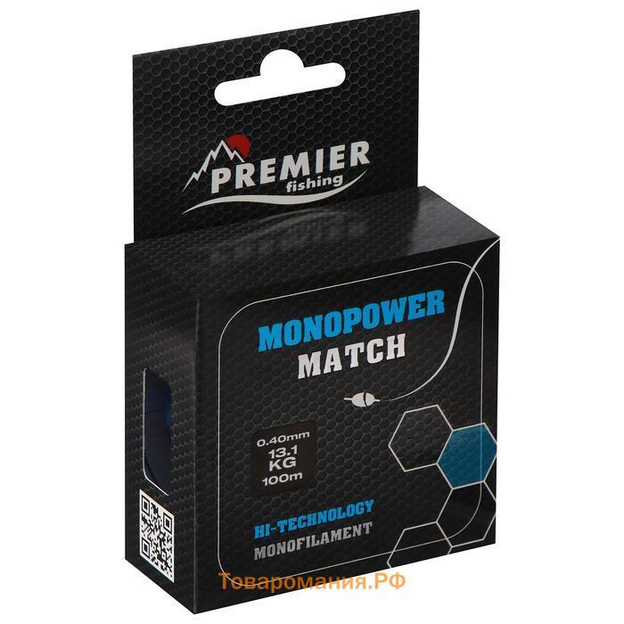 Леска Preмier fishing MONOPOWER мatch, диаметр 0.4 мм, тест 13.1 кг, 100 м, голубая