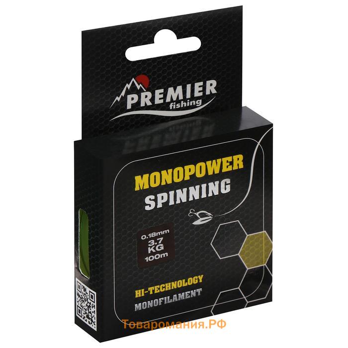 Леска Preмier fishing MONOPOWER Spinning, диаметр 0.18 мм, тест 3.7 кг, 100 м, флуоресцентная желтая