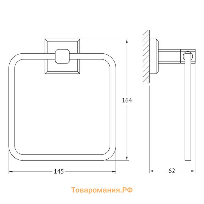 Держатель полотенца прямоугольный, хром