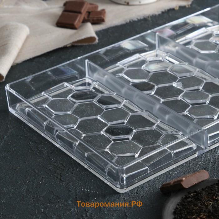 Форма для шоколада KONFINETTA «Соты», 27,5×17,5×2,5 см, 3 ячейки (15,3×7,5х0,8 см)