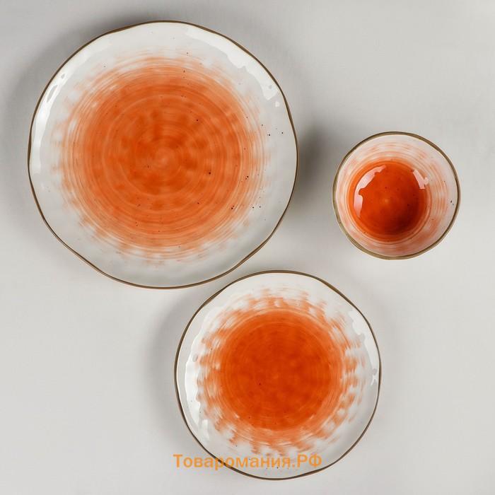 Набор фарфоровой посуды «Космос», 16 предметов: 4 тарелки d=21 см, 4 тарелки d=27,5 см, 4 миски d=13 см, 4 кружки 400 мл, цвет оранжевый