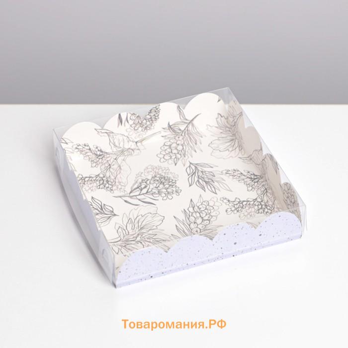 Коробка для печенья, кондитерская упаковка с PVC крышкой, «Грозди», 13 х 13 х 3 см