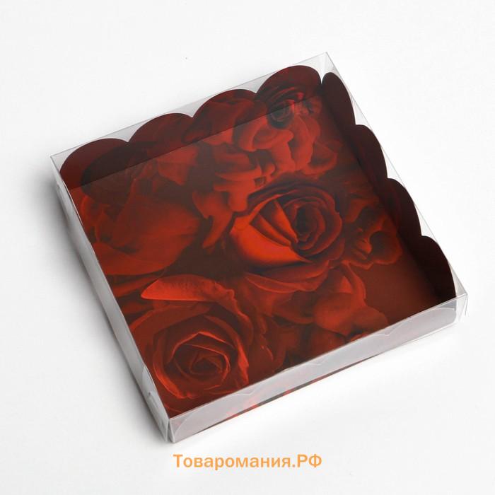 Коробка для печенья, кондитерская упаковка с PVC крышкой, «Розы», 13 х 13 х 3 см
