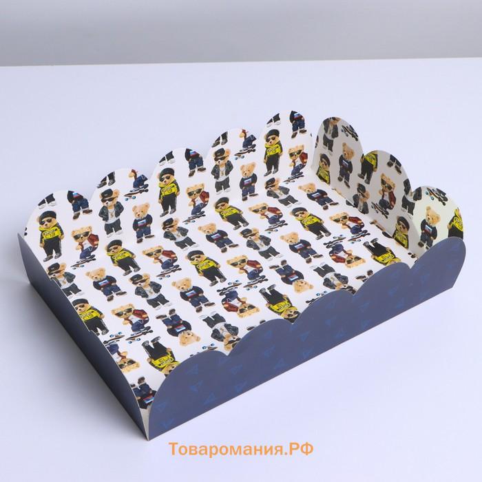 Коробка для печенья, кондитерская упаковка с PVC крышкой, «Мишки», 20 х 30 х 8 см