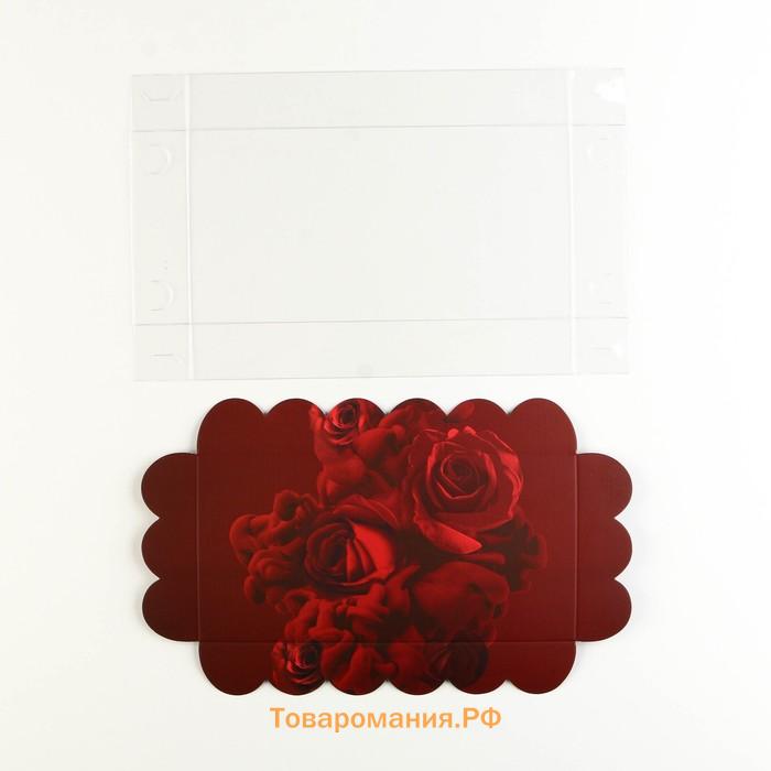 Коробка для печенья, кондитерская упаковка с PVC крышкой, «Розы», 10.5 х 21 х 3 см
