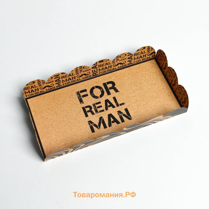 Коробка для печенья, кондитерская упаковка с PVC крышкой, «Настоящему мужчине», 10.5 х 21 х 3 см
