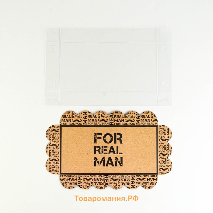 Коробка для печенья, кондитерская упаковка с PVC крышкой, «Настоящему мужчине», 10.5 х 21 х 3 см