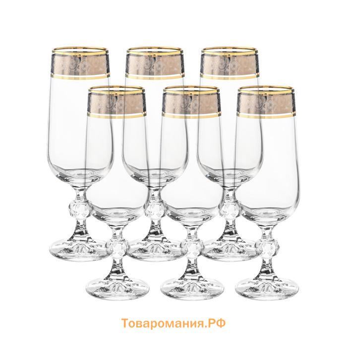Набор бокалов для шампанского Sterna, декор «Панто платина, отводка золото», 180 см x 6 шт.