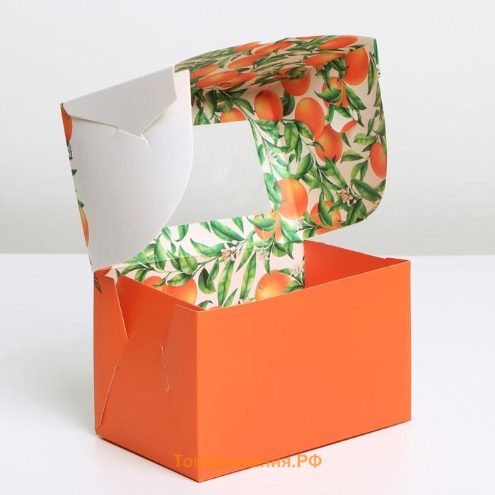 Кондитерская упаковка коробка двухсторонняя «Апельсины», 16 х 10 х 10 см
