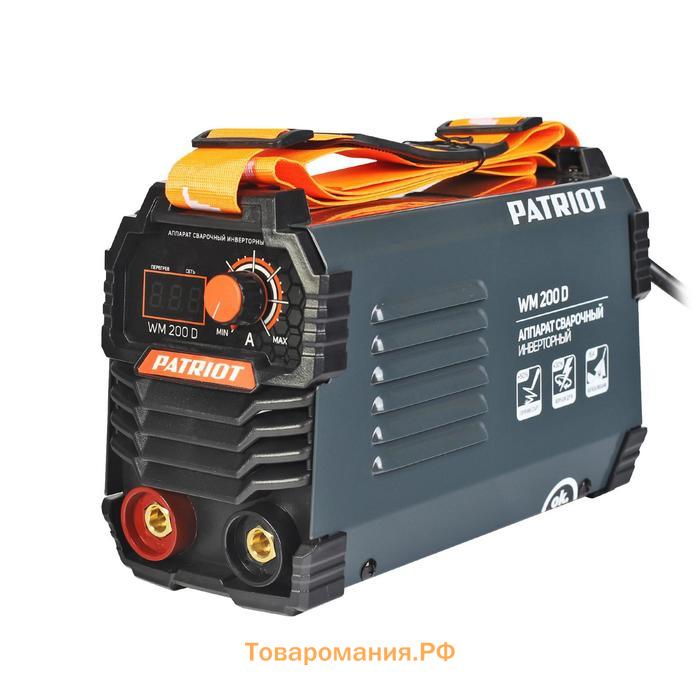 Аппарат сварочный инверторный Patriot WM200D, 220 В, 9.1 кВт, 20-200 А, электроды 1.6-5 мм