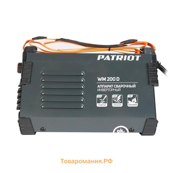 Аппарат сварочный инверторный Patriot WM200D, 220 В, 9.1 кВт, 20-200 А, электроды 1.6-5 мм