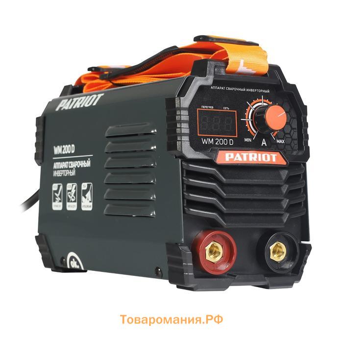 Аппарат сварочный инверторный Patriot WM200D, 220 В, 9.1 кВт, 20-200 А, электроды 1.6-5 мм