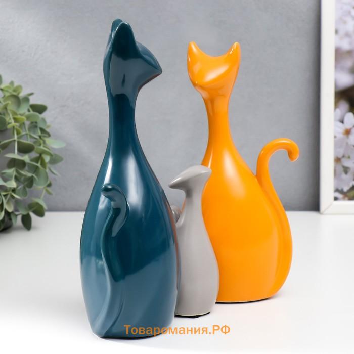 Сувенир керамика "Три кота" синий и оранжевый,серый набор 3 шт 11,5х4,5х6 21х7х9 24х7,5х9,5 см  7509