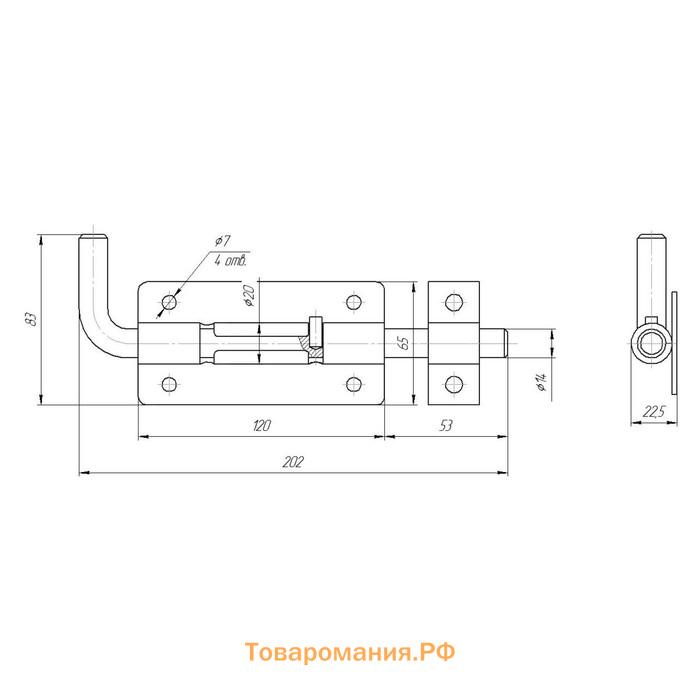 Засов "Киров" Секрет ЗД-10, 120 мм, цвет античная бронза