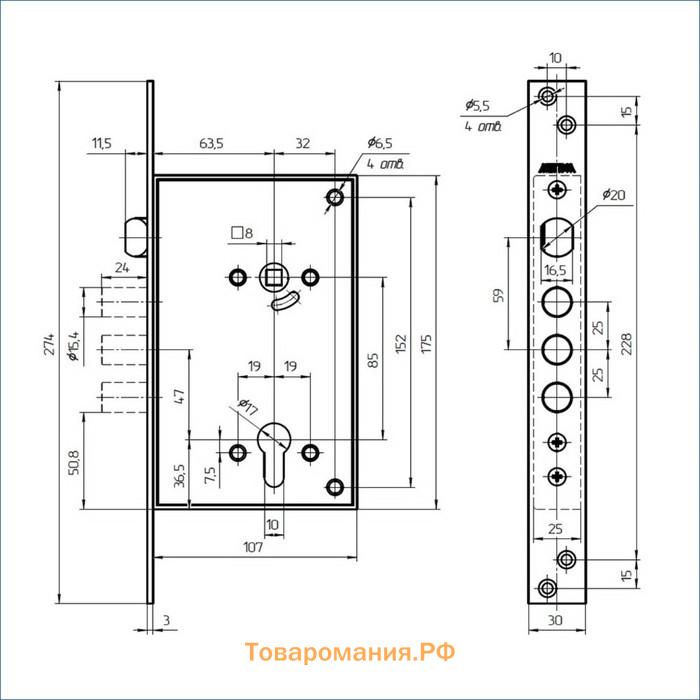 Замок врезной тяж "Балашиха" ЗВ7 718.0.0 антипаника м/о 85 мм, б/о, без ц/м,