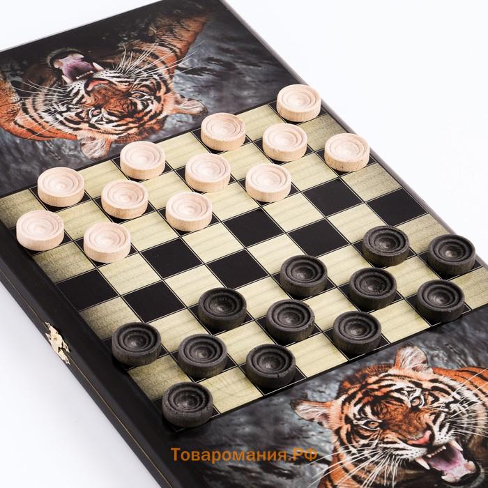 Нарды деревянные большие, настольная игра "Оскал тигра", 50 х 50 см, с шашками