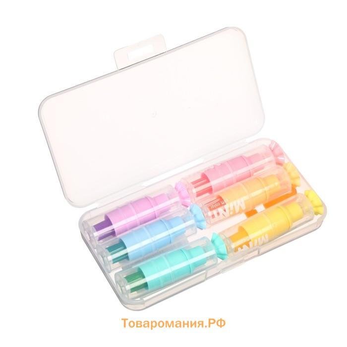 Набор маркеров текстовыделителей 6 цветов, в пластиковом пенале "Конфетки - мини"