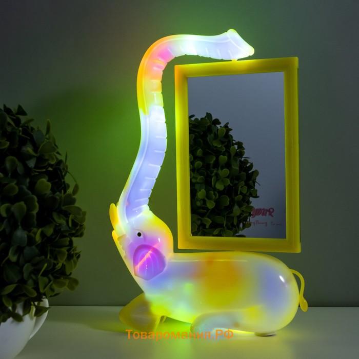 Настольная лампа с фоторамкой, зеркалом "Слон" LED 5Вт USB RGB желтый 17х6,5х28 см RISALUX