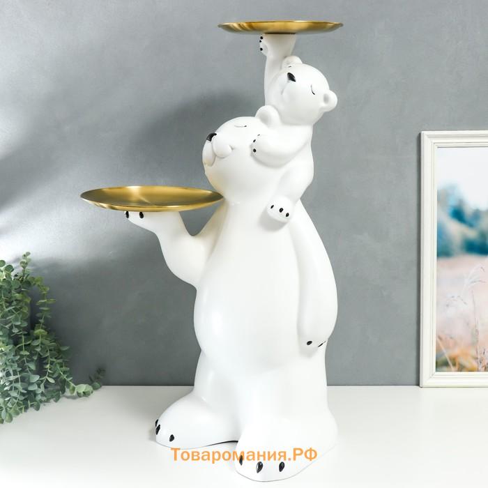 Сувенир полистоун подставка "Белый мишка с медвежонком на плечах" 76х32х32 см