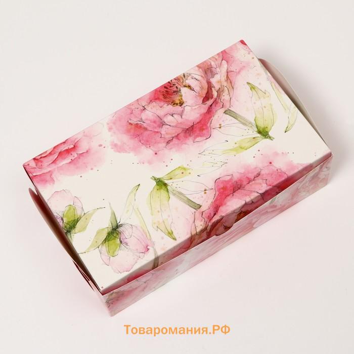 Коробка складная под зефир, с окном «Розовые цветы», 25 х 15 х 7 см
