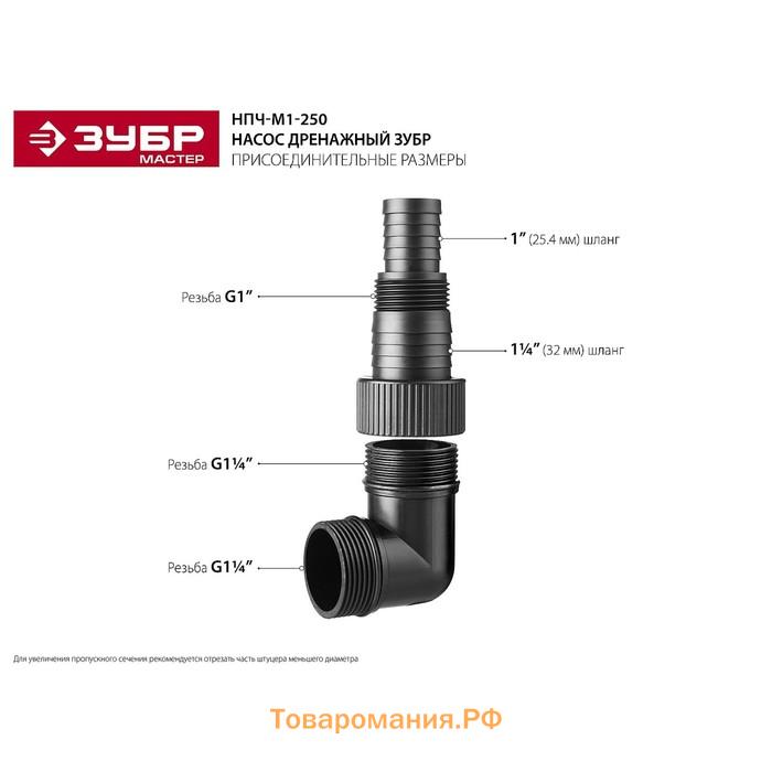 Насос дренажный "ЗУБР" НПЧ-М1-250, 250 Вт, 90 л/мин, напор 6 м